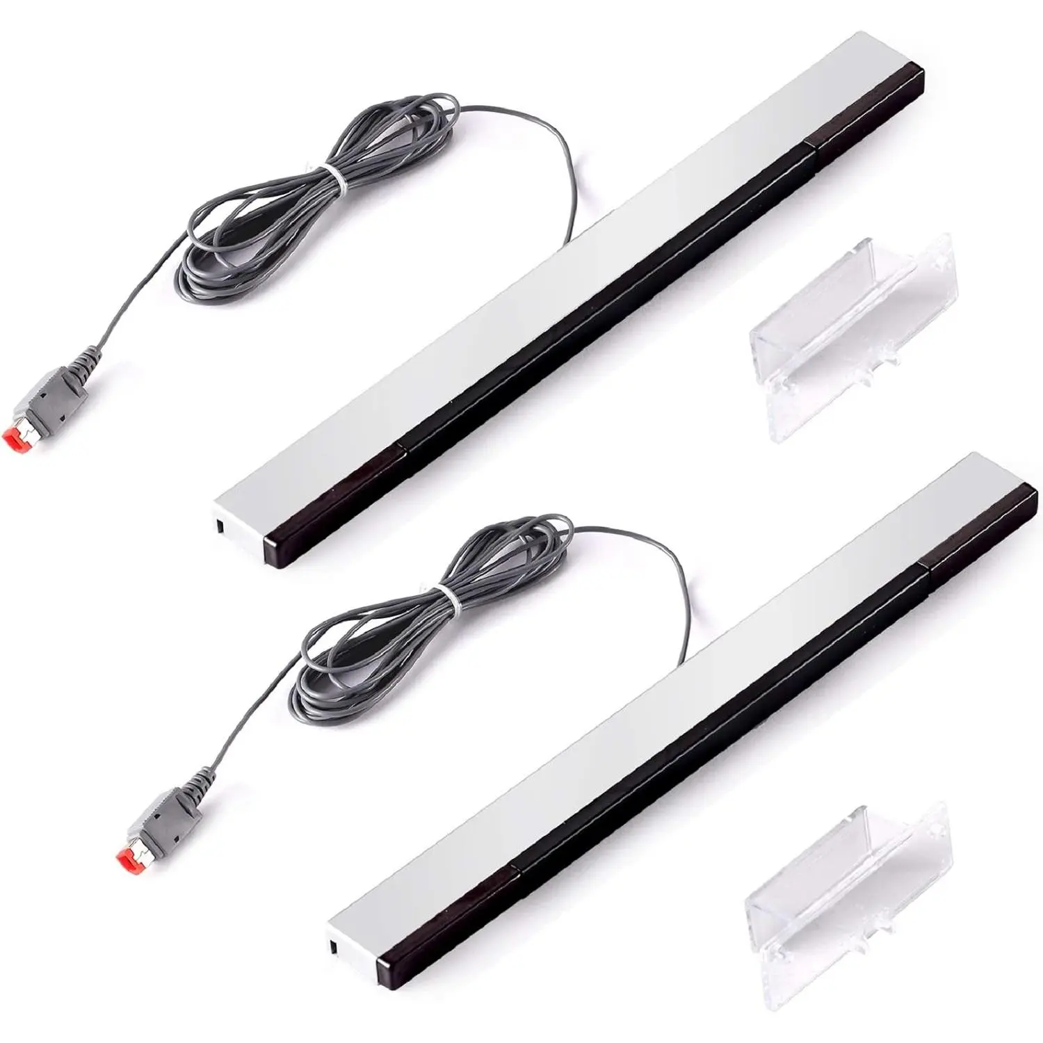 Synthetic Wired IR Ray Sensor Bars (2-Pack, 9.4 in) Plug-In Game Console Accessories for Wii & WiiU - 2 Stands with Adhesive for Setup