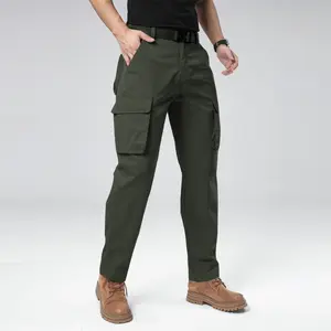 Men's Plain 6-Pocket Belted Mid-Waist Cargo Pants, Menswear Workwear & Casual Bottoms, Scratch-Resistant, Abrasion-Resistant, High Color Fastness, All-Season