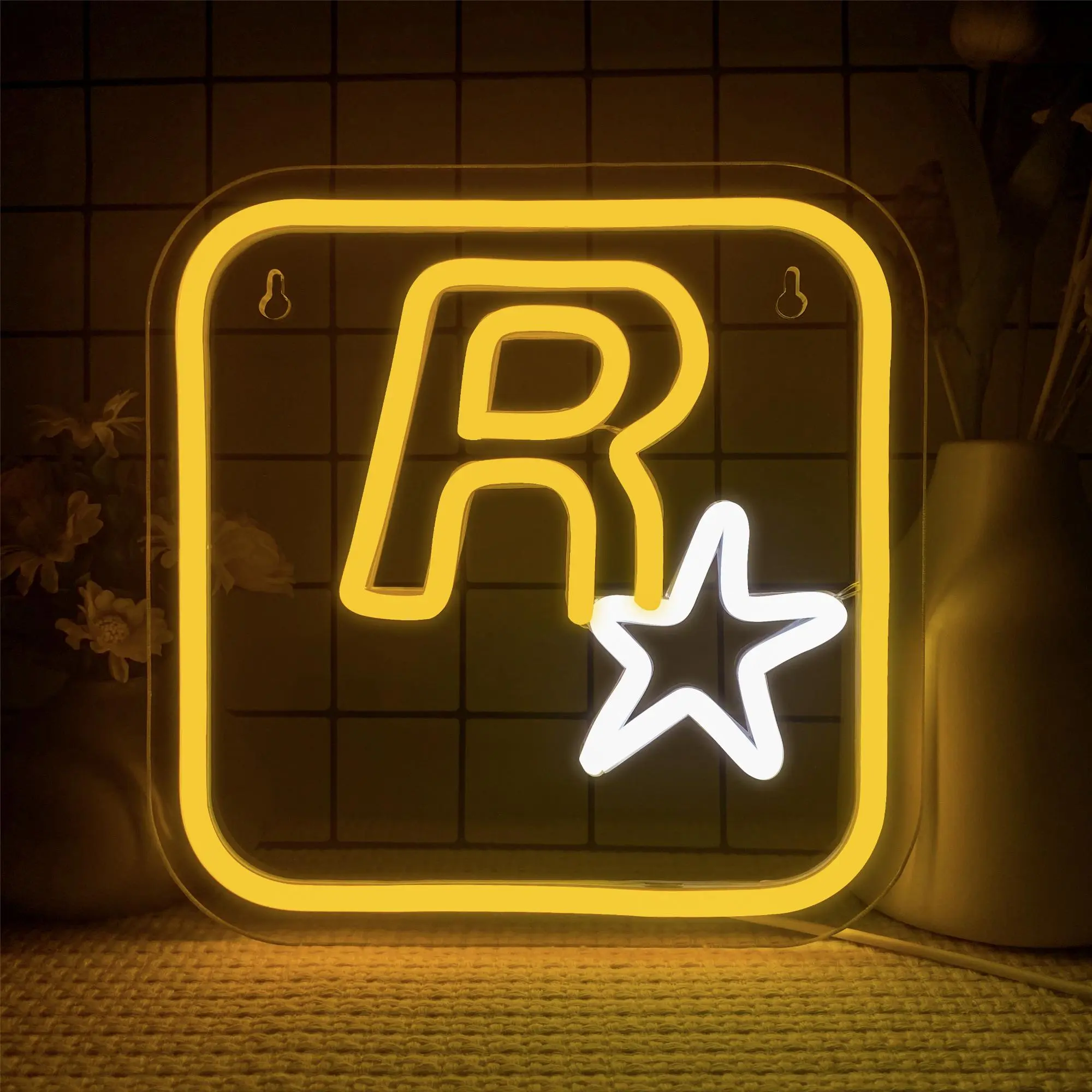 R Star Neon Sign, USB Powered Neon Sign, Novelty Lighting for Game Room, Entertainment Room, Bar, Party Wall Art Decoration, Led Neon Lights, Decorative Neon Light, Neon Lamps, Indoor Decorative Light, Led Light Up, Led Lighted, Led Neon Signs