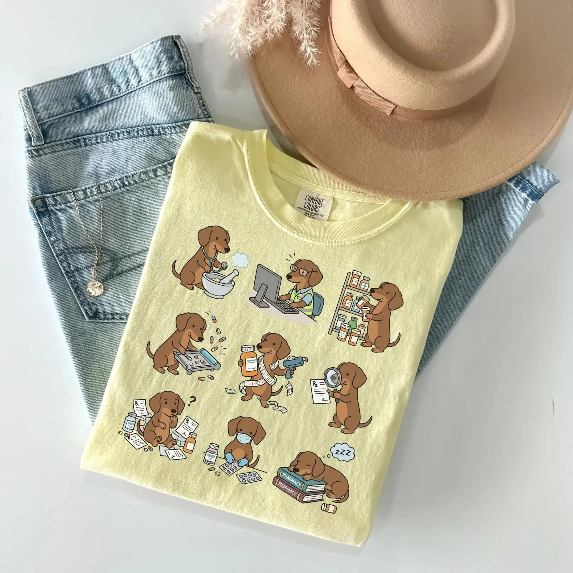 Comfort Colors Pharmacy Tech Dachshund Shirt Future Pharmacist Doxie Graphic Tee Pharma Student Grad Outfit Pharmacy Technician Week Gift