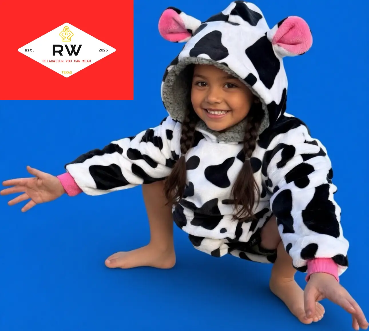 Cozy Cow Sherpa Wearable Hoodie Blanket For Kids 2-8 Years Old