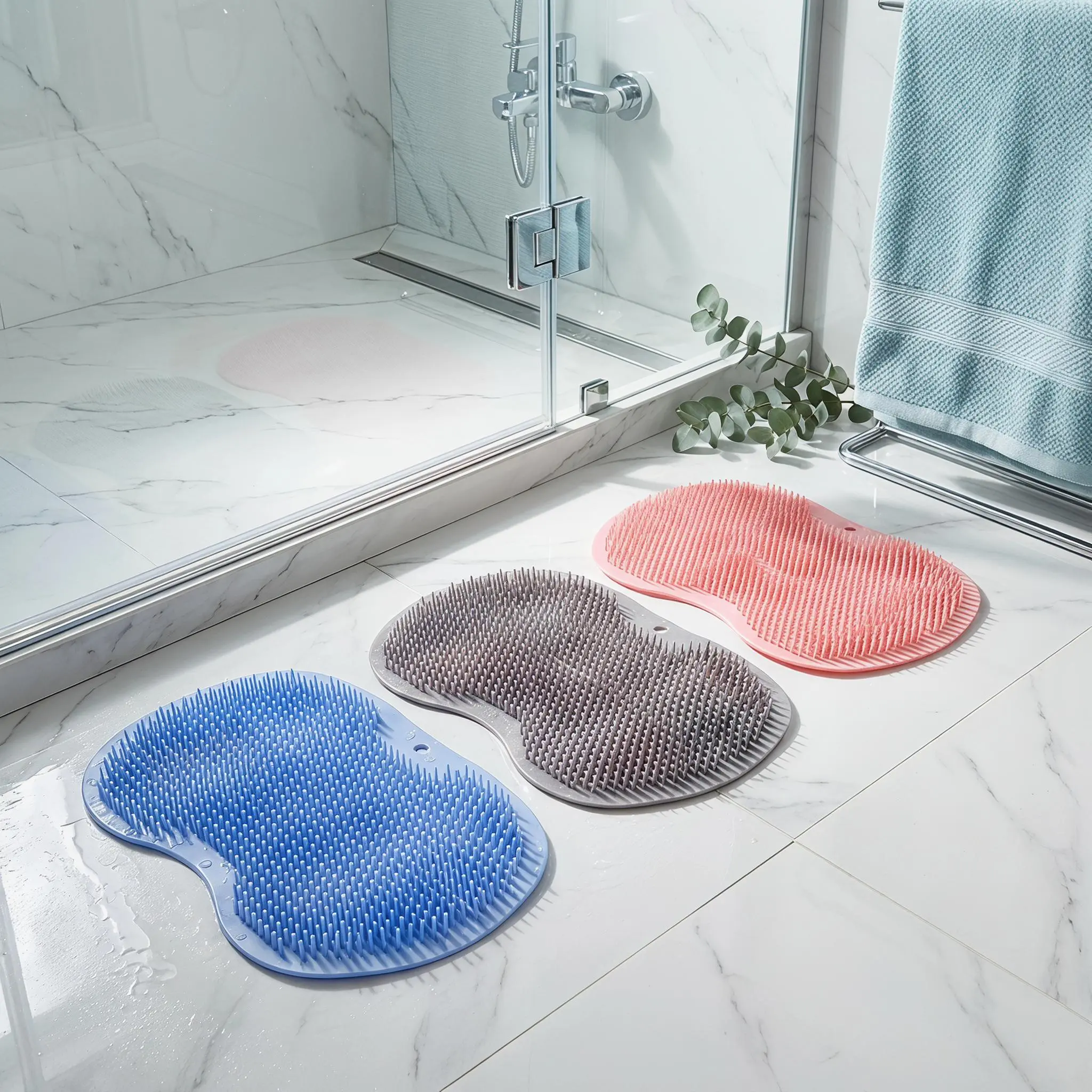 【SummerWins】Silicone Foot Scrubber Pad - Pink/Blue/Grey - Non-Slip Exfoliating Bath Mat for Feet