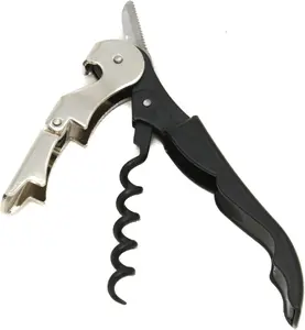 Waiters Corkscrew with Foil Cutter and Bottle Opener, 5 inches in Length, Stainless Steel/Black Kitchen Sturdy Utensils