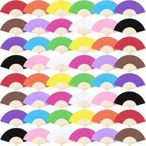 48 Pieces Handheld Paper Folding Fans with Bamboo for Wedding Gift, Party, Home, DIY, Multicolor