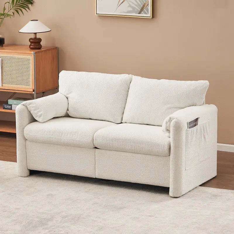 [AURA] 60 Inch Modern Chenille Loveseat Sofa - Fluffy Love Seater with High Density Foam Cushion and Solid Wood and Iron Frame, Suitable for Small Space Family Room Bedroom Living Room Apartment  cozy furniture
