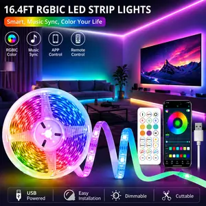 RGBIC LED Strip Lights 16.4FT with App & Remote, Music Sync Color Changing Light Strip, USB Smart LED Lights for Bedroom, TV, Gaming Room, Party Decor – Perfect Mother's Day Gift