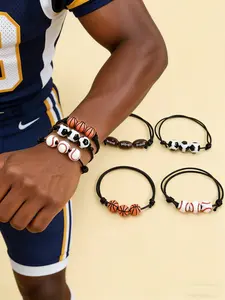 4 pieces of sports jewelry bracelets, football and basketball soft ball athlete gift beaded ball adjustable bracelet jewelry, suitable for sports enthusiasts, players and fans - birthday parties, festivals and sports activities football accessories.