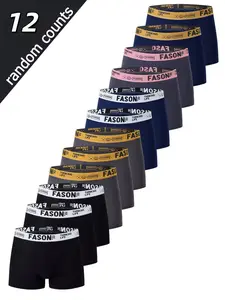 12 pcs random men's solid color flat cornered underwear, Elastic waistband, quick drying, comfortable men's underwear, Suitable for casual wear at home, fashionable men's underwear, Soft and suitable for all seasons.