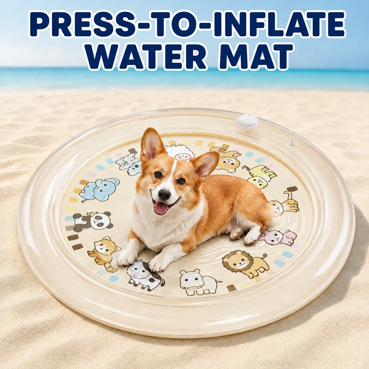 Interactive Pet Water Sensory Play Mat for Cats & Dogs – Portable PVC Splash Pad with Built-In Press Pump, Easy-Clean Summer Activity Mat for Indoor, Outdoor, Crate & Kennel Use