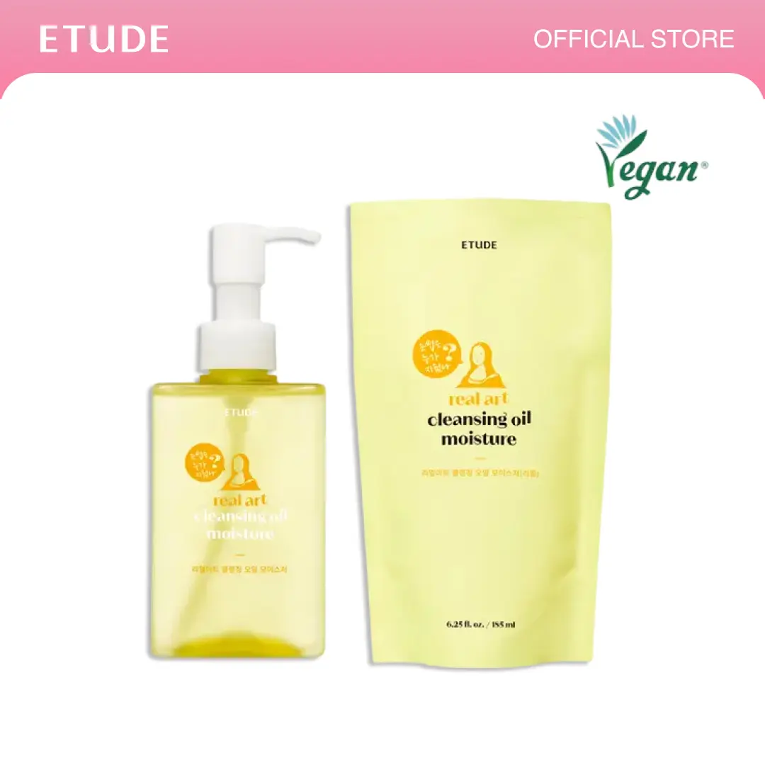 [ETUDE Official] FREE Hairband Gift | Real Art Cleansing Oil Moisture 6.25 fl oz (185ml) + Refill 6.25 fl oz (185ml) set | Deep Pore Cleansing | Gentle Makeup Melting | Hydrating Formula