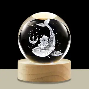 3D Whale Crystal Ball Lamp, LED Night Light with Wooden Base, Adjustable Brightness USB Lamp, Ocean Whale Decor, Crystal Globe Desk Lamp, Kids Teen Bedroom Light, Aesthetic Room Decor, Birthday Gift for Women Men Adults Kids, Home Office Bedside Lamp