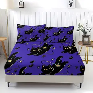 Dreamy Laser Cat Duvet Cover Fitted Sheet Set, Includes 1 Duvet Cover and 2 Pillowcases, Breathable, Y2K Style