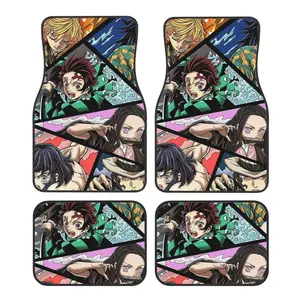 Demon Slayer Manga Anime Car Floor Mats Set of 4 Universal Non Slip Car Front and Rear Foot Mats Auto Interior Protector Decor