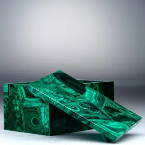 Hand‑Carved Malachite Box – Natural Stone Keepsake Storage