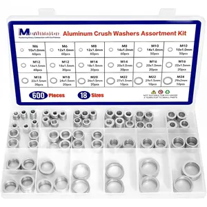 600 count  Crush Washer Assortment Kit - 18 Sizes Oil Drain Plug Gasket Assortment, Drain Plug Washer Kit for Automotive Oil Pan Repair (M6 to M24)