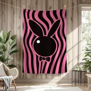 Comfortable Pink and Black Rabbit Pattern Blanket, Soft Fabric, Lightweight and Durable, Suitable for Naps or Air-conditioned Rooms, Fashionable Home Decoration, Great Gift