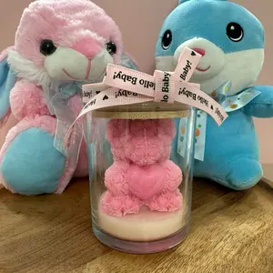 Baby shower candle, custom labels and interchangeable ribbon , blue and pink Decor Ornaments Decoration