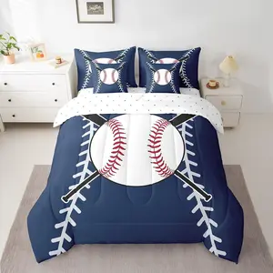 Ball Pattern 7 PiecesHouse Decor Bedding Set,Sports Bed in a Bag with 1 Comforter,2 Pillowcases,1 Flat Sheet,1 Fitted Sheet,2 Cushion Cover