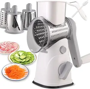 Rotary Cheese Grater, Kitchen Vegetable Slicer with 3 Interchangeable , Easy to Clean Rotary Grater Slicer for Fruit, Vegetables, Nuts