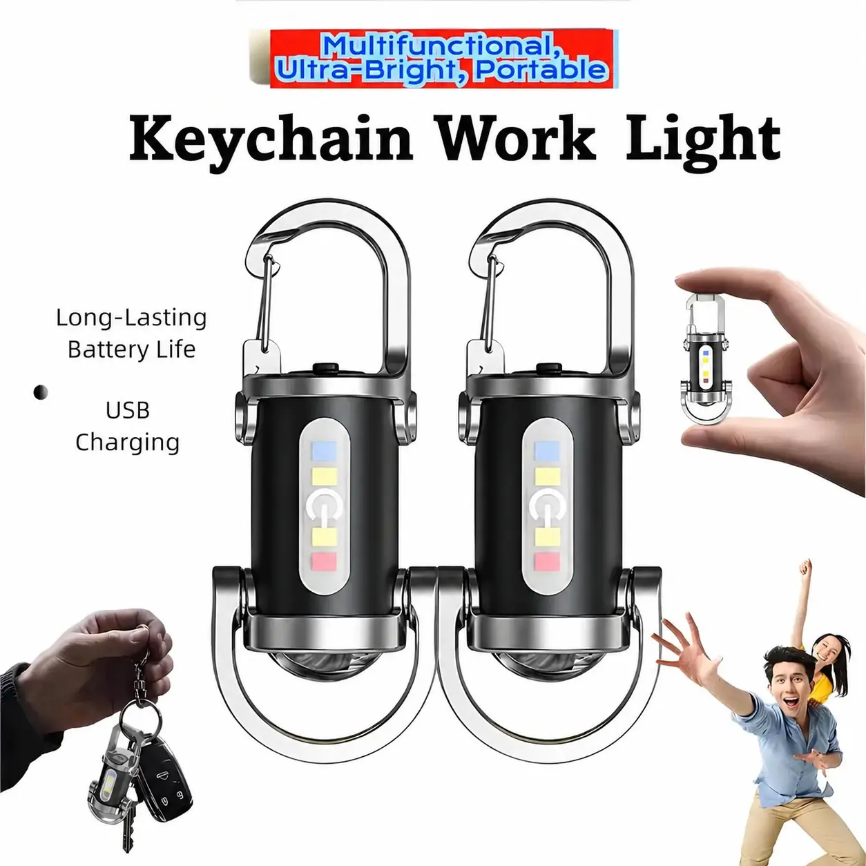 【2026 New Arrived】Rechargeable Mini Keychain Flashlight ,Super Bright,1200 Lumens EDC Mini Flashlights, COB Keychain Work Light Flashlights 6 Light Modes, Bright Mini Keychain Light for Walking, Searching, Camping and Hiking Boyfriend, Family Best Gift