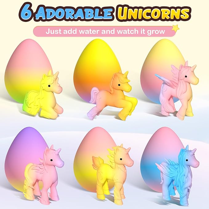 Unicorn Hatching Rainbow Eggs for Kids – 6 Pack Unicorn Surprise Toys, DIY Craft Kit for Boys & Girls, Easter Basket Stuffers, Birthday Party Favors & Gifts for Kids Ages 3–8