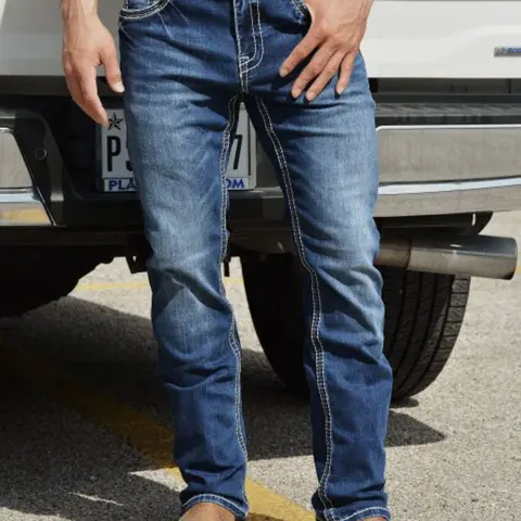 Men's Embroidered Vintage American Style High Quality Jeans, Casual Slim-Fitting Long Pants, Trendy Simple Denim Trousers for All Seasons, Embroidery Jeans