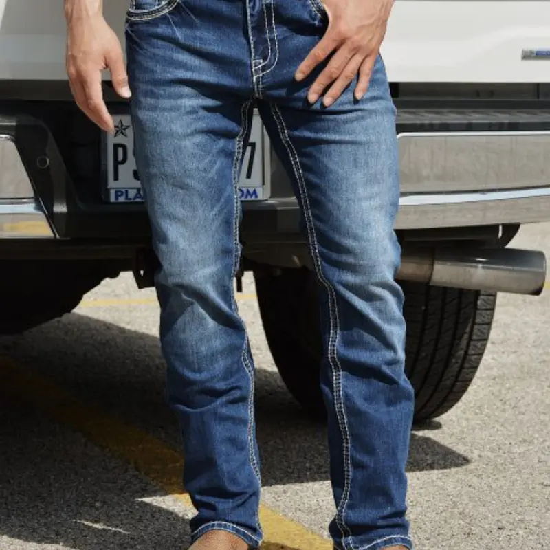 Men's Embroidered Vintage American Style High Quality Jeans, Casual Slim-Fitting Long Pants, Trendy Simple Denim Trousers for All Seasons, Embroidery Jeans