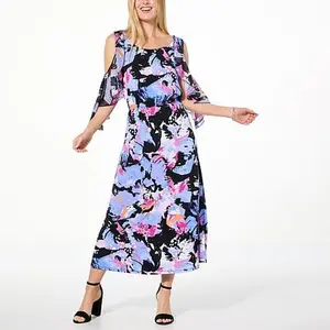 Colleen Lopez Printed Mixed Media Cold Shoulder Dress
