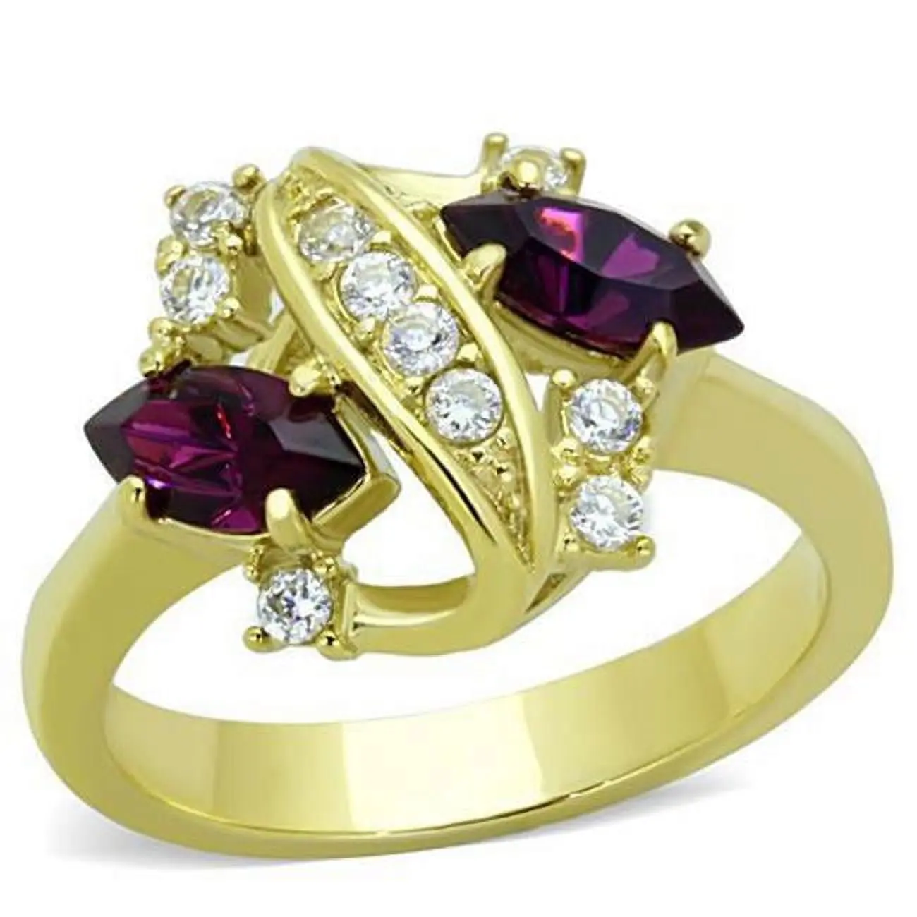 Alamode TK1567-10 Women's IP Gold Stainless Steel Ring with Top Grade Crystals, Amethyst Crystal Accents - Size 10