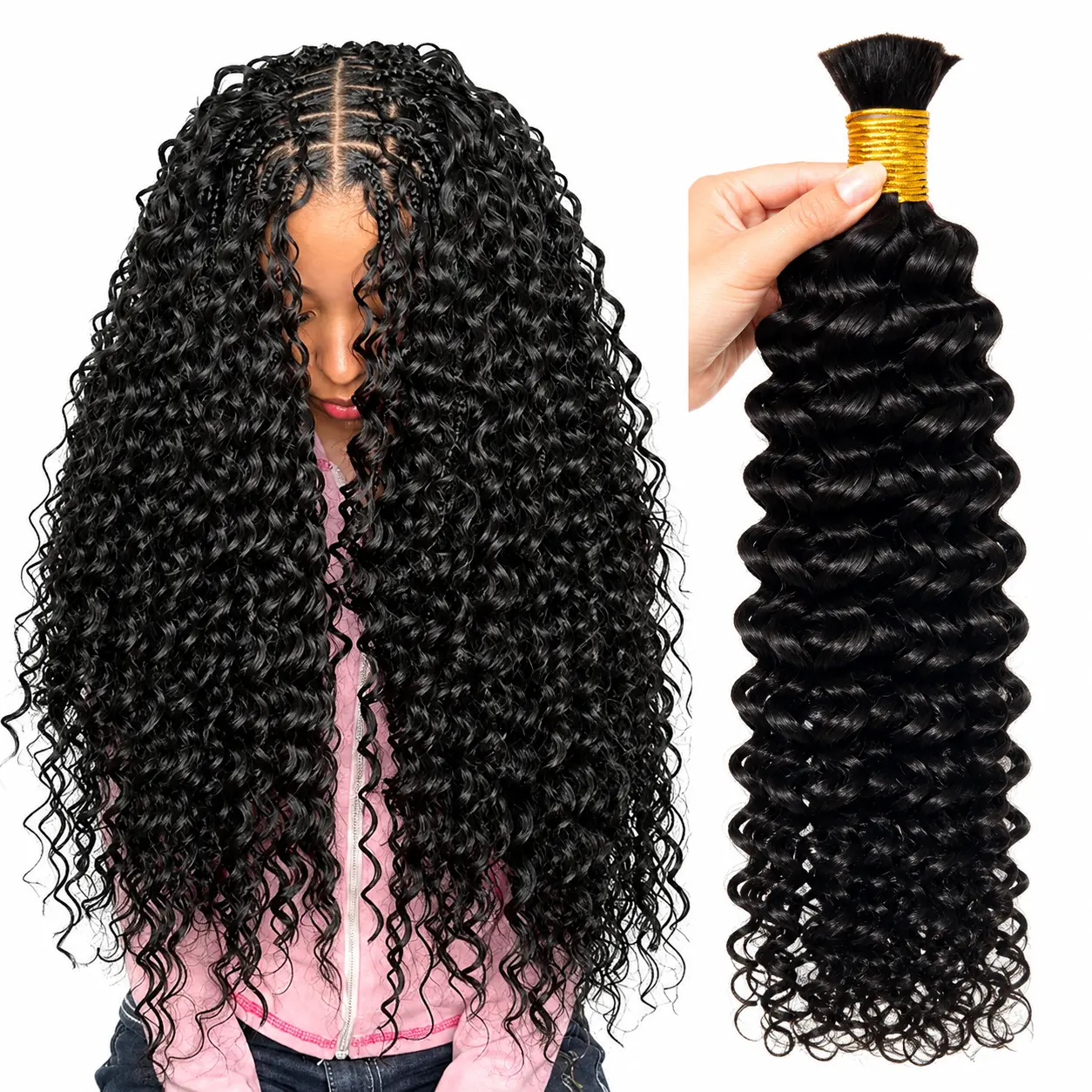 Spanish Curly Braiding Hair Double Drawn Bulk Human Hair Extensions for Braids ,100% Human Hair Bundles No Weft 100g Bundles, Natural Black