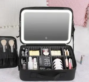 Smart LED Makeup Bag with Mirror - Large Capacity Cosmetic Case