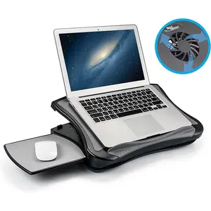 Laptop Lap Pad Laptop Stand with Attached  Pad, Cushion and USB Cooling Fan, Non-Slip Heat Shield Tablet Computer Stand for Sturdy Work Station for , Office, Bed Sofa, Couch and