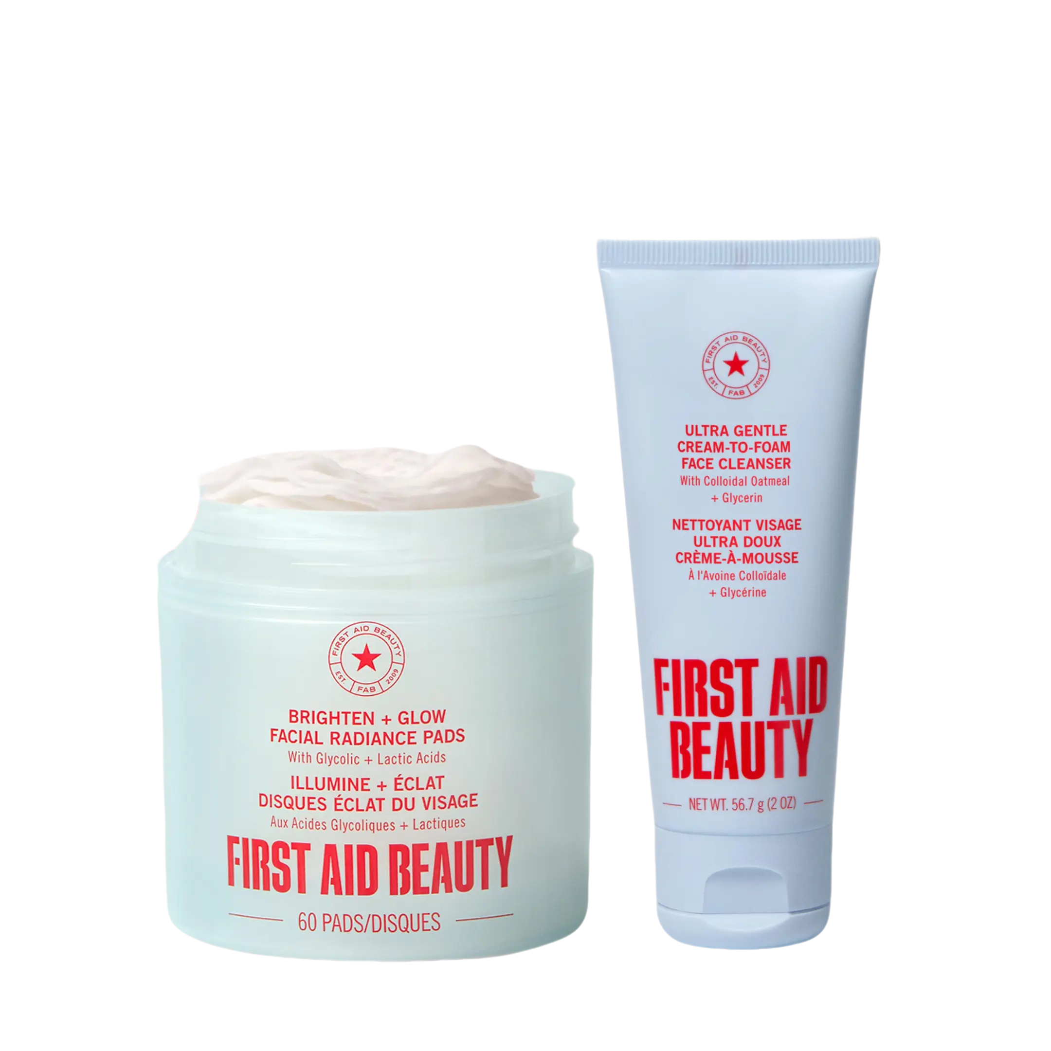 First Aid Beauty Facial Radiance Pads + Gentle Face Cleanser TikTok Exclusive Makeup Prep Bundle for Bright, Smooth + Glowing Skin
