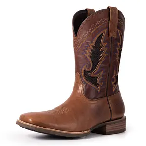 【Genuine Leather】Palitutu Cowboy Boots For Men Full Cowhide Leather Western Retro Boot with Square Toe Hand Painted Classic Embroidered Resistant boots PLT103603