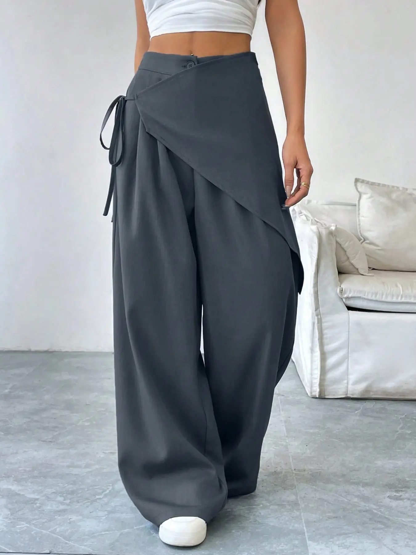 Women's Casual Loose Fit Pants, Casual Palazzo Pants, Casual Zipper Trousers, Solid Pattern, All Season Everyday Wear, Comfortable Long Trousers, Fashionable Ladies' Clothing