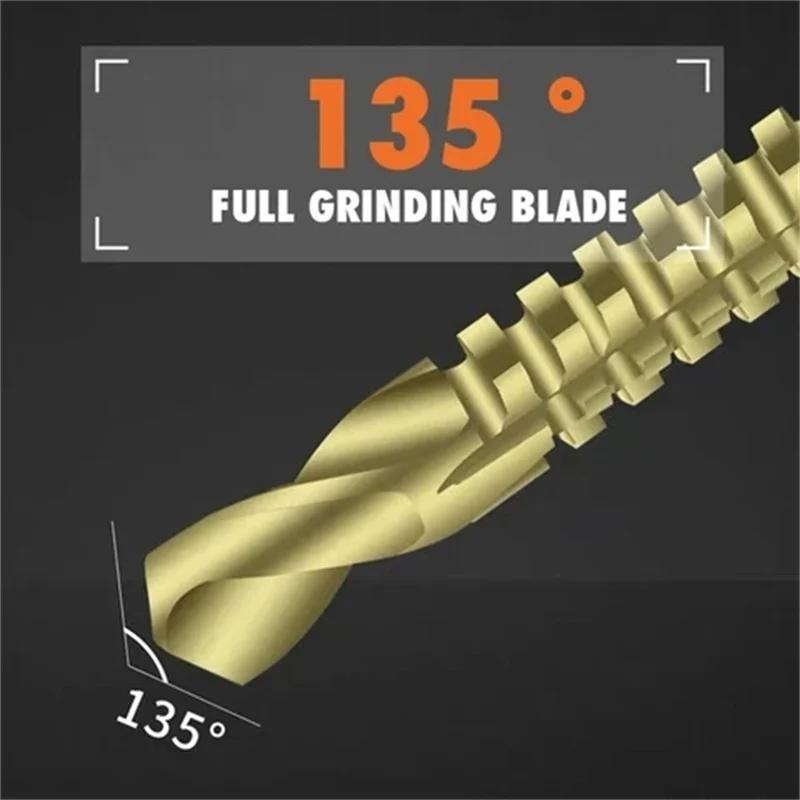 Titanium-Plated High-Speed Steel Drill Bits Set Metalworking & Wood Drilling Sharp Serrated Design Anti-Rust Coating Power Tool Accessories
