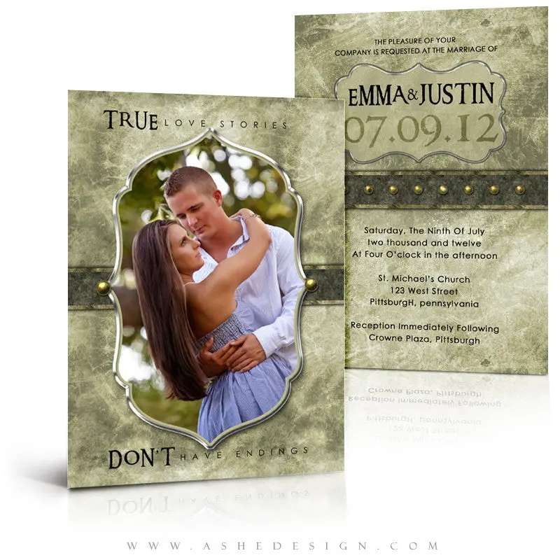 5x7 Flat Wedding Invitation - Elegant Brushed Grunge