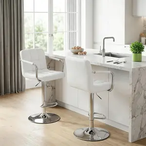 Dining Chairs Set of 2, Adjustable Swivel Counter Stools with Ergonomic Backrest, 24.2"–32.5" Height Range, PU Leather Kitchen Chairs for Restaurant Cafe, Black/White/Gray