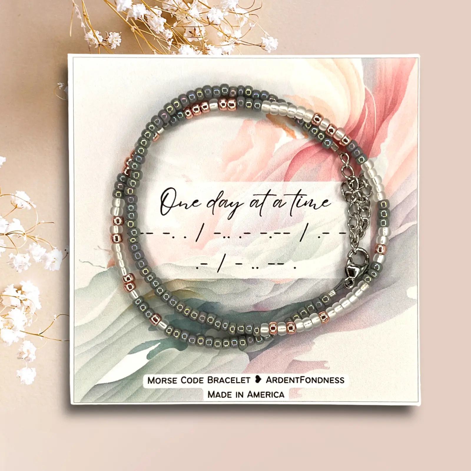 One Day At A Time Morse Code Beaded Wrap Bracelet for Women, Serenity Prayer Motivational & Inspirational Encouragement Jewelry Gift for Her Daily Reminder to Reach Your Goals Workout Weight Loss Motivation Female Girl Inspire Encourage You've Got This