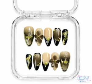 GakuNails NIGHT STAR 10 PCS Medium Almond Handmade Press On 3D Flower Charm Builder Gel selectable size Reusable Nails