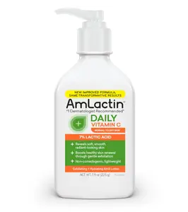 AmLactin Daily Vitamin C Lotion - 7.9 oz Body Lotion with 7% Lactic Acid - Skin-Brightening Exfoliator and Moisturizer for Dry Skin