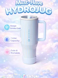 HydroJug Cape Cod 40 oz Water Bottle with Handle & Flip Straw - Fits in Cup Holder, Leak Resistant Tumbler-Reusable Insulated Stainless Steel & Rubber Base - Gifts for Women & Men