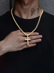Classic Fashion Zircon Cross Pendant Tennis Chain Necklace with, Unisex Hip Hop Style Vintage Jewelry for Daily Wear or Party Coptic Cross Necklace