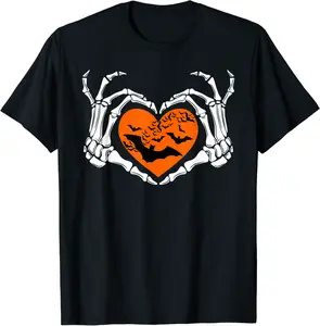 Skeleton Hand Heart Sign Bones Costume Funny Halloween T-Shirt - 28B0BG8V9G8Y