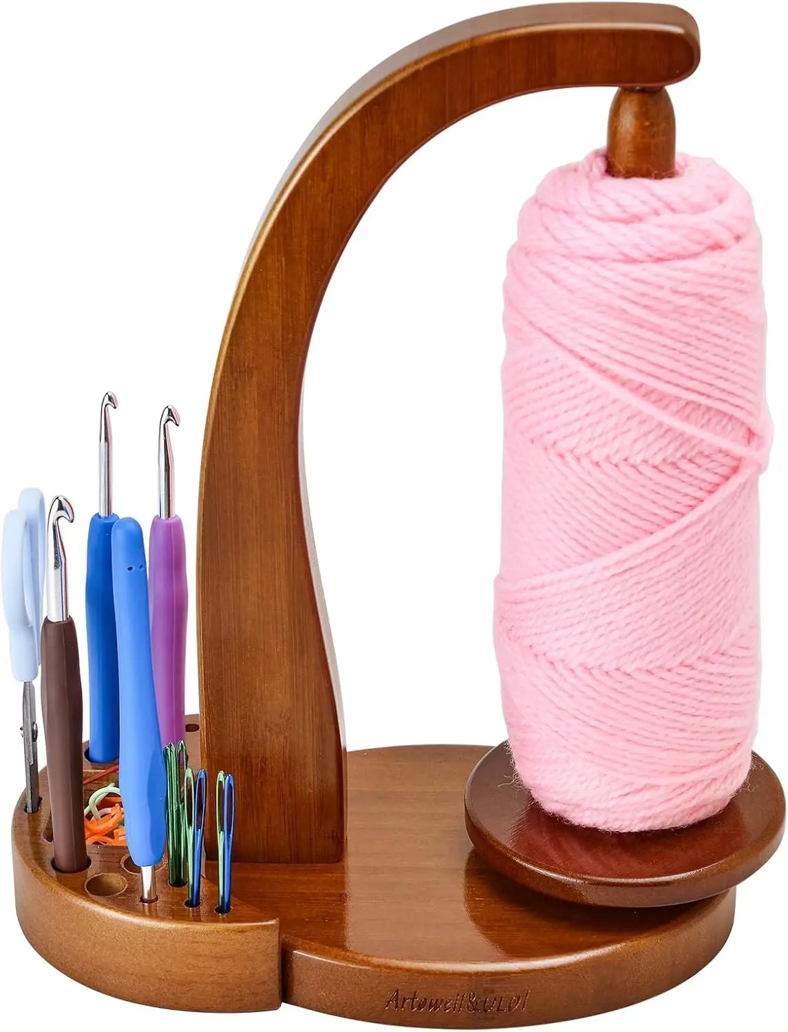 ULOI Yarn Holder for Crocheting, Magnetic Crochet Yarn Holder with Spinner | Wooden Yarn Storage for Knitting Accessories,Yarn Organizer for Crocheting Supplies, Gift For Women Mother & Grandma Walnut Gift