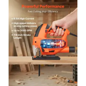 VEVOR Cordless Jig Saw, 20 V, 3000 SPM Blade Speed, Cordless Jigsaw with Battery and Charger, LED Light, 6 Variable Speed, 0 - 45 Bevel Cuts, with 6 pcs Blades, 4 Orbital Settings, for Wood, MetalVEVOR Super Brand Day