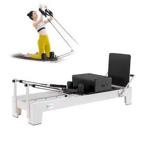 Pilates Reformer Machine, Wooden Reformer Pilates Machine for Home Workout and Studio, Pilates Equipment with Reformer Accessories, Pilates Box, Padded Jump Board Exercise Training Fitness Physique Strength Muscle