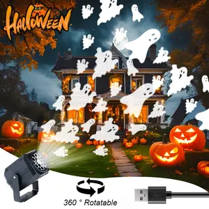 USB-powered Halloween Projector Light, USB Small Halloween Projection Light Indoor/Outdoor Rotating Projector, Courtyard Light Halloween Projector Suitable for Home Cinema, Ceiling, Room, Courtyard, Garden, Halloween, Bedroom Decoration