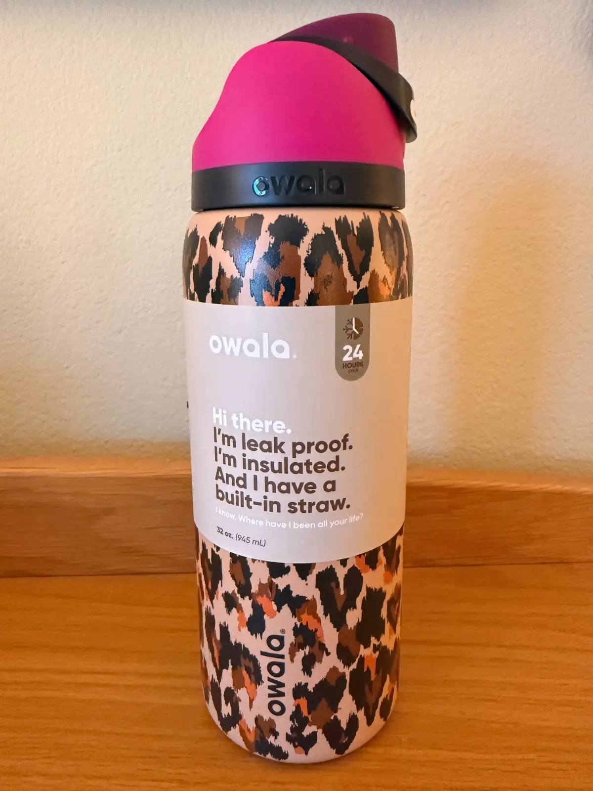 Owala Limited Edition Leopard Print 32oz Insulated Stainless Steel Water Bottle with FreeSip Style Straw Lid Leakproof Travel Gym Outdoor Tumbler