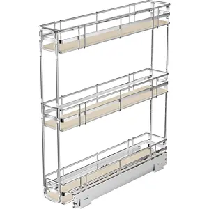 Pull Out Spice Rack Cabinet Organizer 5" W x 20½" D, 3 Tier Heavy Duty Slide Out Wood Shelf for Narrow Cabinet, Pull Out Storage for Kitchen